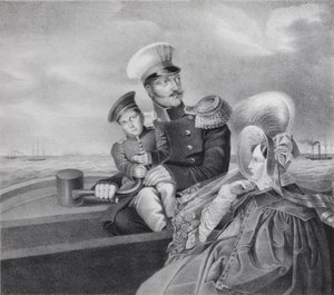 Kaiser Nikolaus I. und Kaiserin Alexandra Fjodorowna mit Sohn Konstantin Nikolajewitsch auf einer Bootsfahrt von Unbekannt