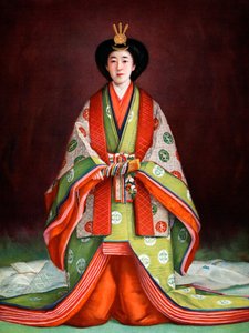 Kaiserin Nagako von Japan in ihren Krönungsgewändern, um 1924 von Unbekannt