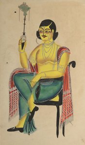 Englischer Babu, ein einheimischer indischer Angestellter, der eine Wasserpfeife hält, 1800er Jahre