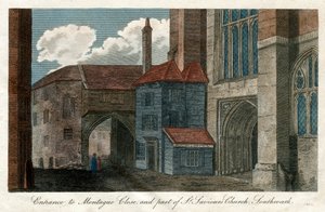 Eingang zu Montague Close und Teil der St. Saviours Kirche, Southwark, London, 1814 von Unbekannt