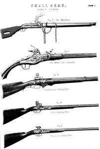 Beispiele verschiedener Schussmechanismen, um 1880 von Unbekannt