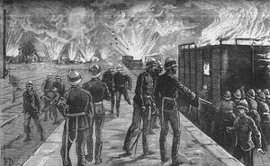 Explosion am Bahnhof von Kairo: Platzen von Granaten und Munition, ca. 1882-85