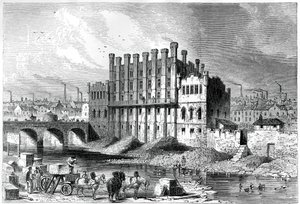 Außenansicht der Schlossmühle in Sheffield, 1886