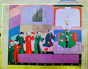 Ezechiel prophezeit den Ältesten Israels während der Gefangenschaft in Babylon, ca. 600 v. Chr., 16. Jahrhundert von Unbekannt