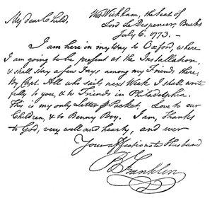 Faksimile eines Briefes von Benjamin Franklin an seine Frau, 1773 um 1880 von Unbekannt