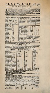 Faksimile der frühesten erhaltenen Kopie von Lloyds List, ca. 1740er, 1928