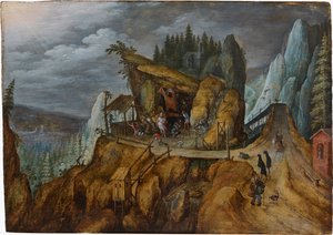 Fantastische Felslandschaft mit der Versuchung des heiligen Antonius, 1600 von Unbekannt