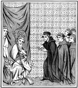 Gelehrte der Universität Paris halten eine Rede vor Kaiser Karl IV., 1316-1378, im Jahr 1377, 1849 von Unbekannt