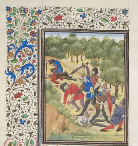 Kampf im Wald zwischen Christen und Sarazenen. Miniatur aus der Historia von Wilhelm von Tyrus, 1460er von Unbekannt