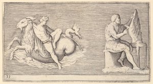 Figur auf Seebock, Mann schnitzt Flügel