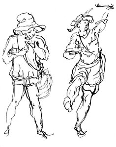 Figuren entworfen von Inigo Jones für die Maskerade, 1893