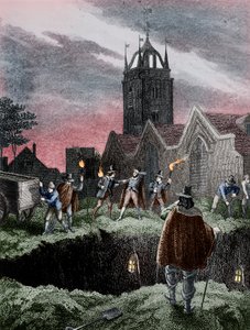 Füllen eines Massengrabs bei Nacht während der Pest in London, um 1665 von Unbekannt