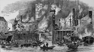 Feuer am Toppings Wharf, London Bridge, 1843 von Unbekannt