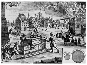 Feuerwehrwagen auf einem Schlitten, 1662