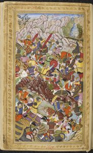 Erste Schlacht von Panipat, 1526. Miniatur aus Baburnama, ca. 1592.