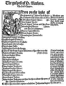 Erste Seite des Matthäus-Evangeliums aus William Tyndales englischem Neuen Testament, 1525 von Unbekannt