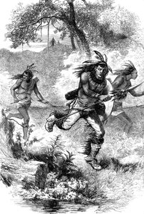 Flucht der Ureinwohner nach einem Massaker an Siedlern, 17. Jahrhundert, ca. 1880