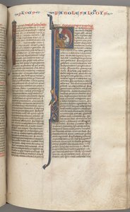 Fol. 238r, Sprüche, historisierte Initiale P, Salomo unterweist Rehabeam, um 1275-1300