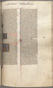 Fol. 251 r, Weisheit, historisierte Initiale D, Salomo unterweist einen Soldaten, ca. 1275-1300 von Unbekannt