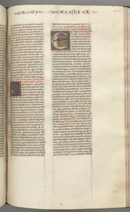 Fol. 320r, Ezechiel, historiierte Initiale E, ein schlafender Ezechiel mit seiner Vision der vier Tiere