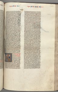 Fol. 357r, Obadja, historiierte Initiale V, Obadja und ein Jude im Gespräch, um 1275-1300