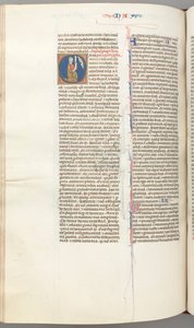Fol. 360v, Nahum, historiierte Initiale O, Nahum kniend mit einer Schriftrolle, Büste Gottes oben, um 1275-13