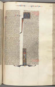 Fol. 404r, Markus, historiierte Initiale I, Markus mit einer Schriftrolle, ca. 1275-1300