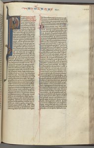 Fol. 449r, Galater, historisierte Initiale P, Paulus mit einem Schwert, ca. 1275-1300