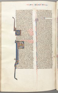 Fol. 454v, Thessalonicher I, historisierte Initiale P, Paulus sitzend mit einem Schwert und einem Buch..., ca. 1275-13