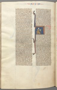 Fol. 482v, Offenbarungen, historiierte Initiale A, Johannes sitzt an einem Schreibtisch und schreibt... von Unbekannt