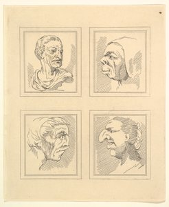 Vier Köpfe aus Characaturas von Leonardo da Vinci, nach Zeichnungen von Wincelslaus Hollar, 1786 von Unbekannt