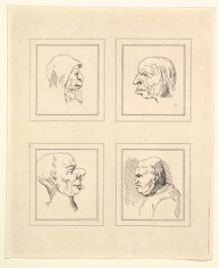 Vier Köpfe aus Characaturas von Leonardo da Vinci, nach Zeichnungen von Wincelslaus Hollar