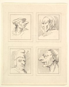 Vier Köpfe aus Karikaturen von Leonardo da Vinci, nach Zeichnungen von Wenzel Hollar, 1786 von Unbekannt