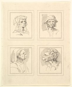 Vier Köpfe aus Karikaturen von Leonardo da Vinci, nach Zeichnungen von Wincelslaus Hollar von Unbekannt