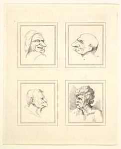 Vier Köpfe aus Characaturas von Leonardo da Vinci, nach Zeichnungen von Wincelslaus Hollar von Unbekannt