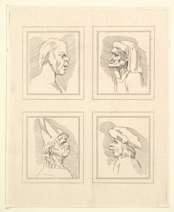 Vier Köpfe aus Karikaturen von Leonardo da Vinci, nach Zeichnungen von Wincelslaus Hollar von Unbekannt