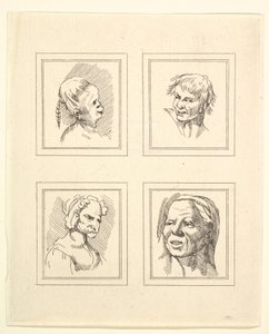 Vier Köpfe aus Karikaturen von Leonardo da Vinci, nach Zeichnungen von Wincelslaus Hollar