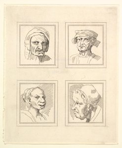 Vier Köpfe aus Characaturas von Leonardo da Vinci, nach Zeichnungen von Wincelslaus Hollar von Unbekannt