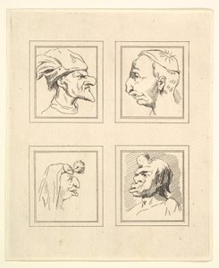 Vier Köpfe aus Characaturas von Leonardo da Vinci, aus Zeichnungen von Wincelslaus Hollar, 1786 von Unbekannt