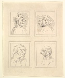 Vier Köpfe aus Karikaturen von Leonardo da Vinci, aus Zeichnungen von Wenzel Hollar, o..., 1786 von Unbekannt