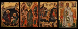 Vier Ikonen von einem Paar Türpaneelen, möglicherweise Teil eines Polyptychons, frühes 15. Jahrhundert von Unbekannt