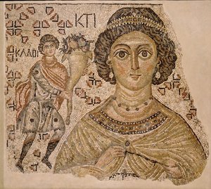 Fragment eines Bodenmosaiks mit einer Personifikation von Ktisis