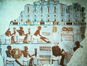 Fragment eines bemalten Putzes aus dem Grab von Sebekhotep, aus Theben, Ägypten, 18. Dynastie, ca. 1400 v. Chr.