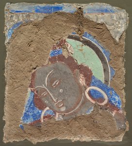 Fragment mit einem Kopf eines Bodhisattva, 600-650