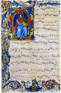 Francesco Landino spielt eine tragbare Orgel, 1325 - 1397 von Unbekannt