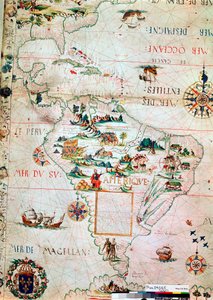 Französische Karte von Mittel- und Südamerika, Französisch, 1550