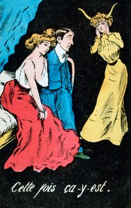 Französische Ehebruch-Karikatur-Postkarte, um 1900 von Unbekannt