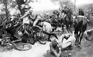 Französische Kavallerie greift deutsche Truppen an, Erster Weltkrieg, 1914
