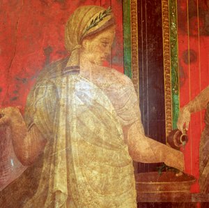 Fresko Detail, Ministrant trägt ein Tablett mit Essen, 1. Jahrhundert v. Chr.