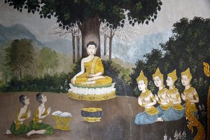 Fresko, das eine Szene aus dem Leben Buddhas darstellt, Wat Phra Doi Suthep, Chiang Mai, Thailand von Unbekannt